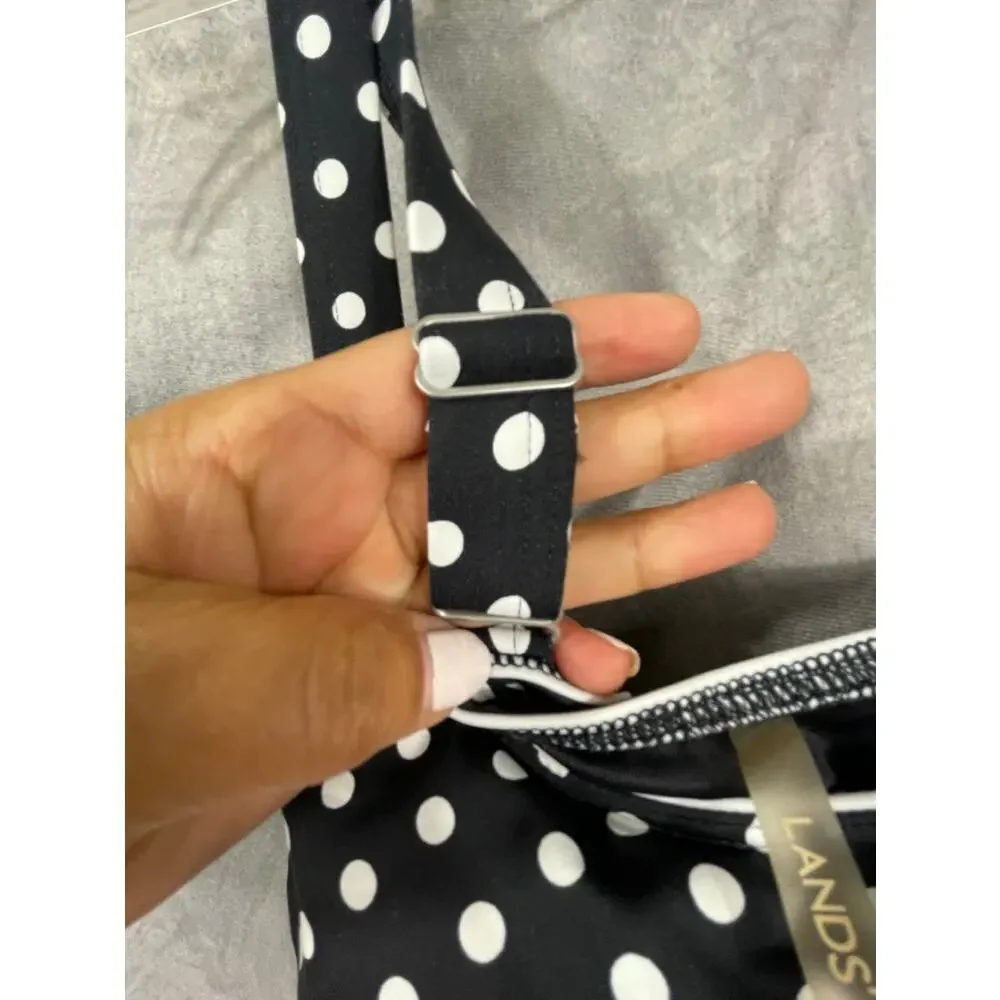 Lands' end women's polka dot tankini size 2 top navy white swimwear scoop neck